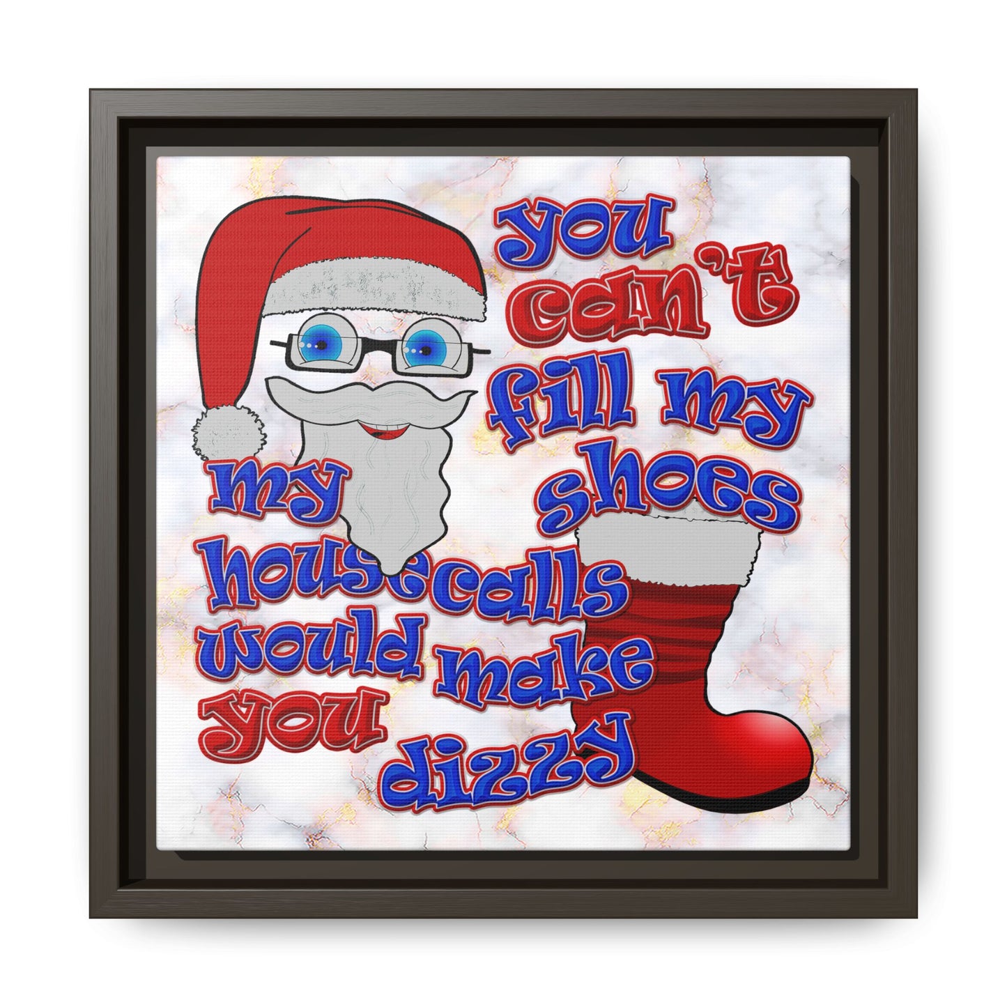 santa's shoes - framed canvas art (white marble)