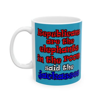 donkeys and elephants - White Mug (turquoise)
