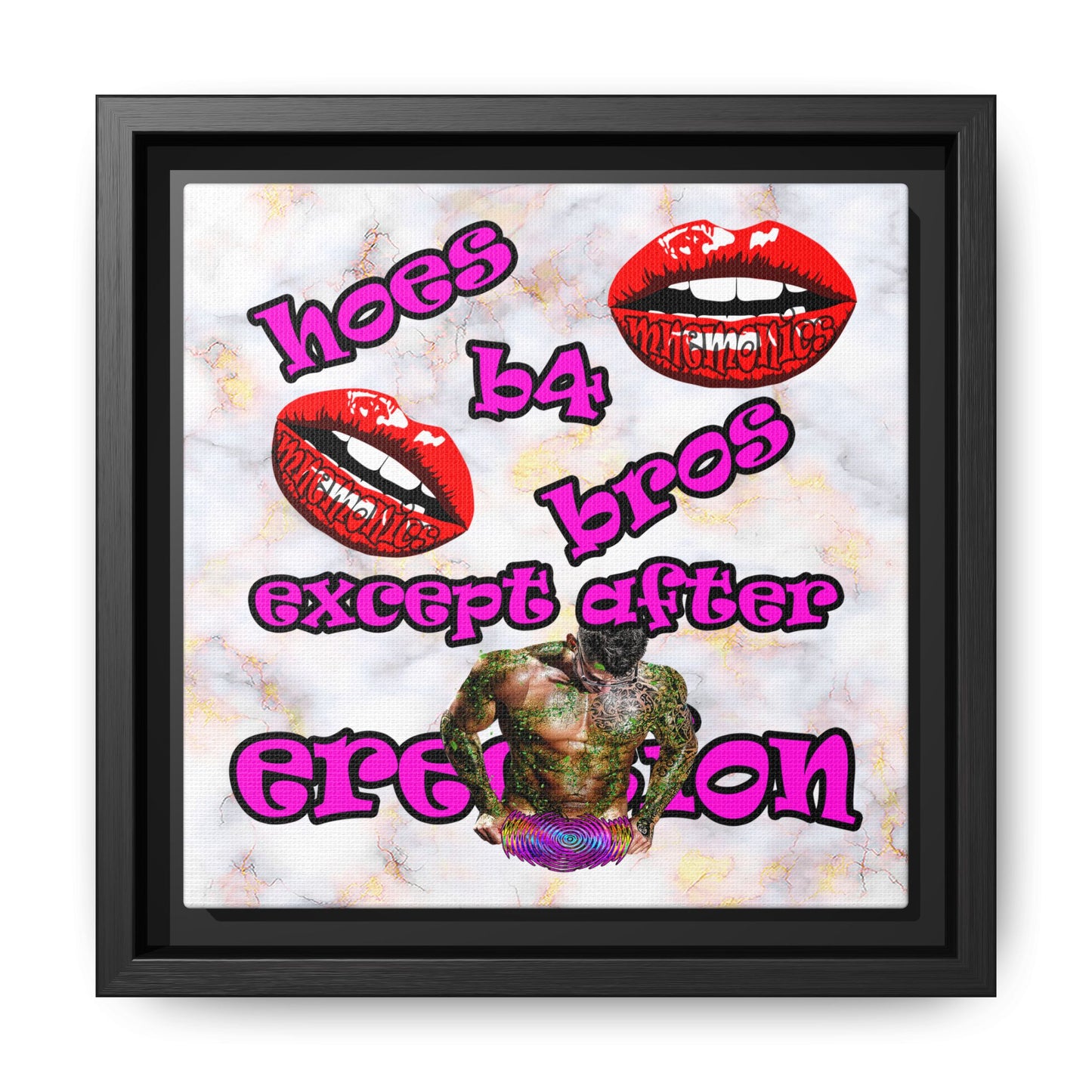 hoes b4 bros - framed canvas art (white marble)