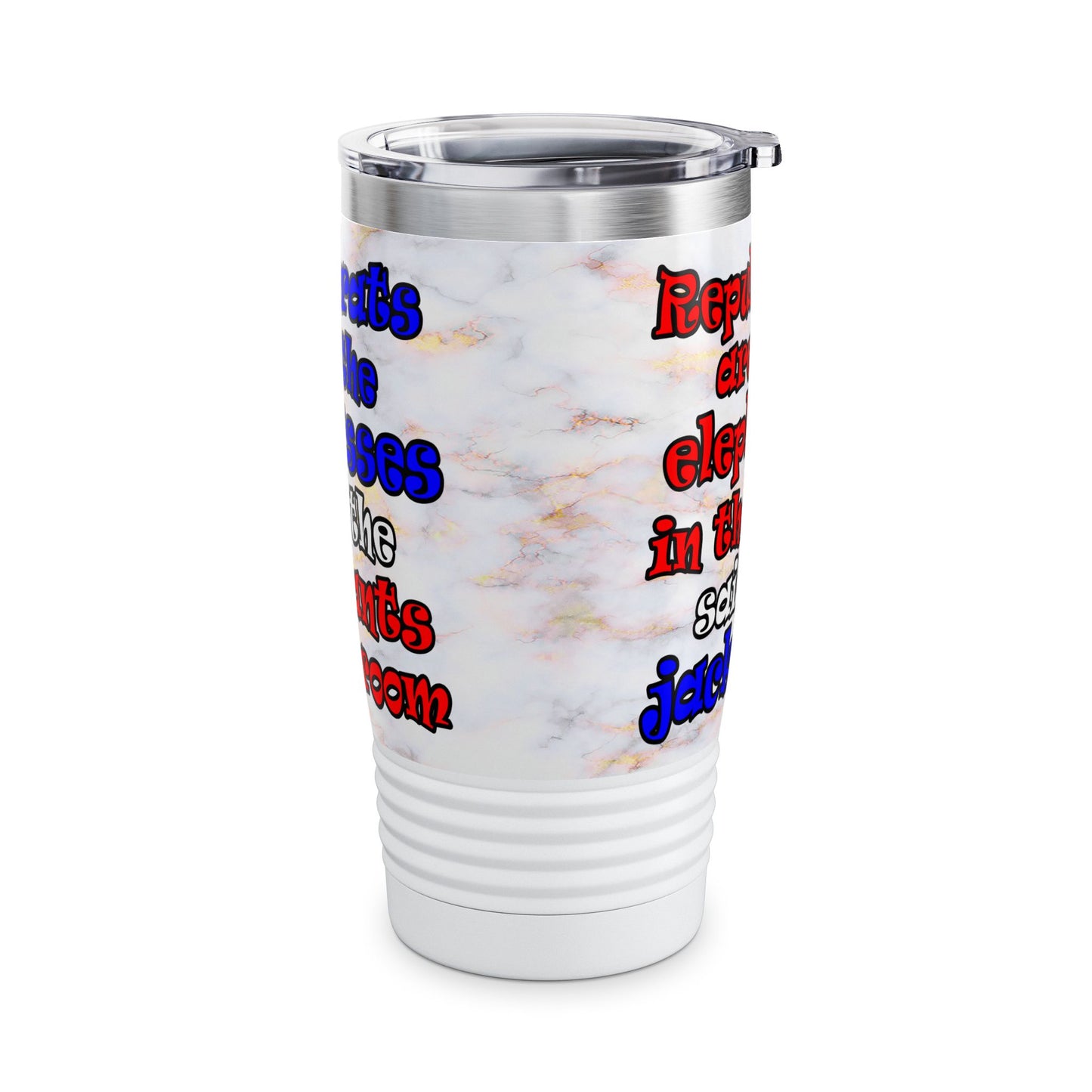 donkeys and elephants - Ringneck Tumbler, 20oz (white marble)