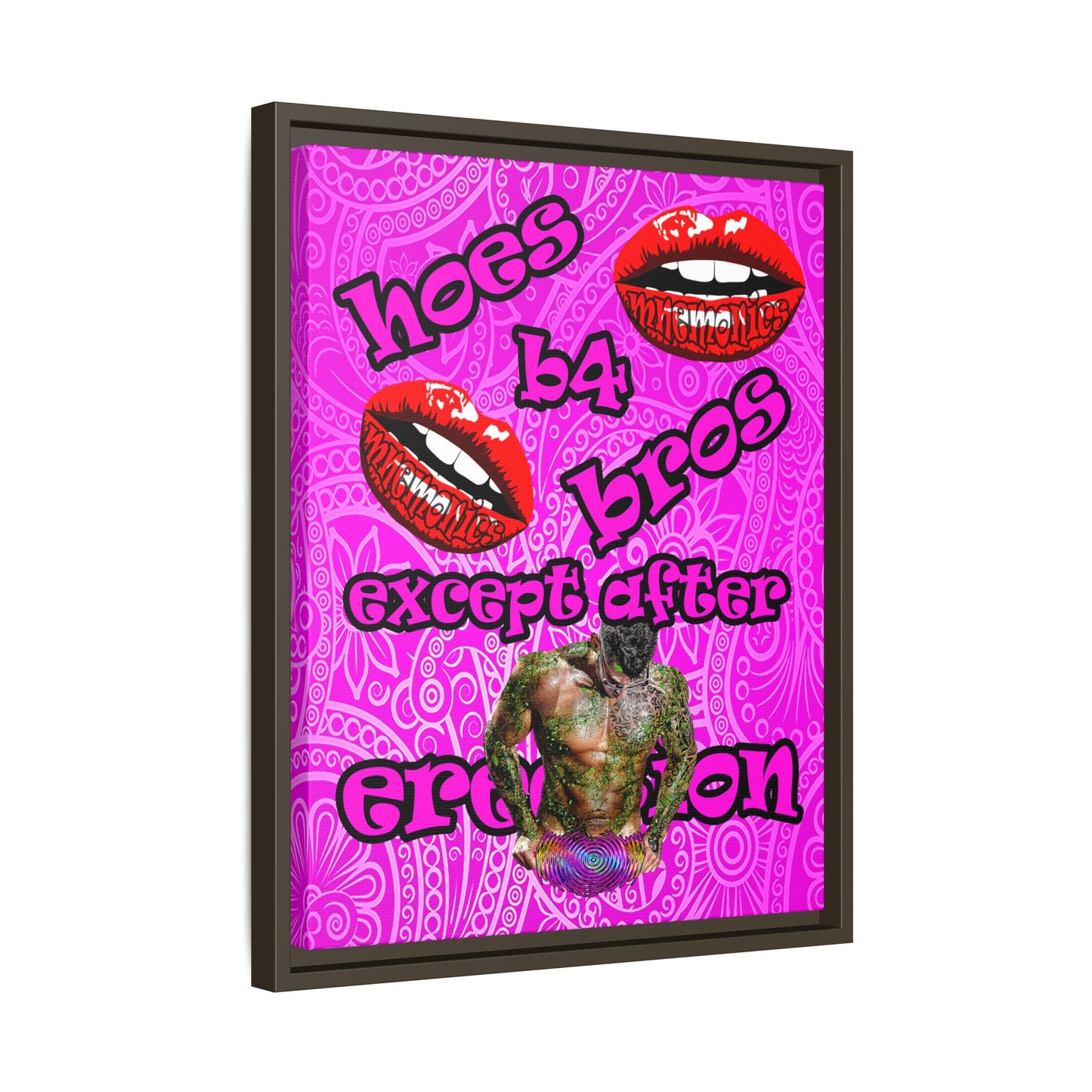 hoes b4 bros - framed canvas art (pink swirl)