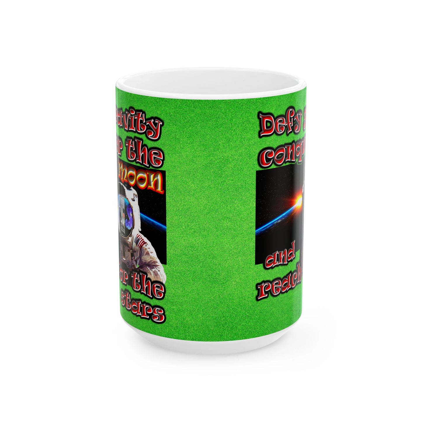 defy conquer reach - White Mug (green turf)
