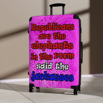 donkeys and elephants - Suitcase (pink swirl)