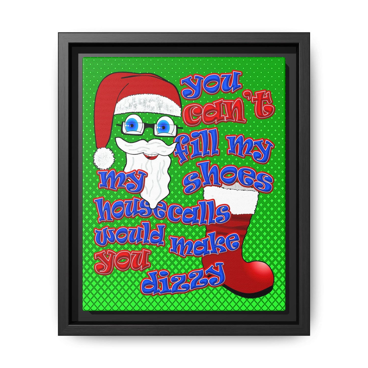 santa's shoes - framed canvas art (logo green)