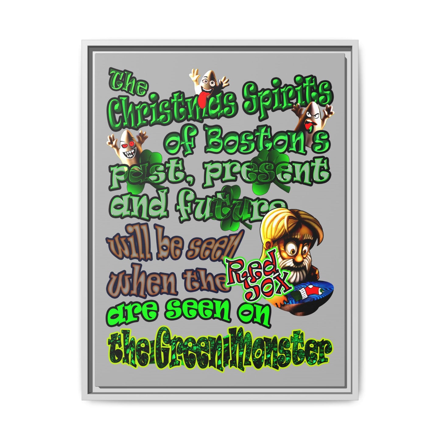 christmas spirits of boston - framed canvas art (light grey)