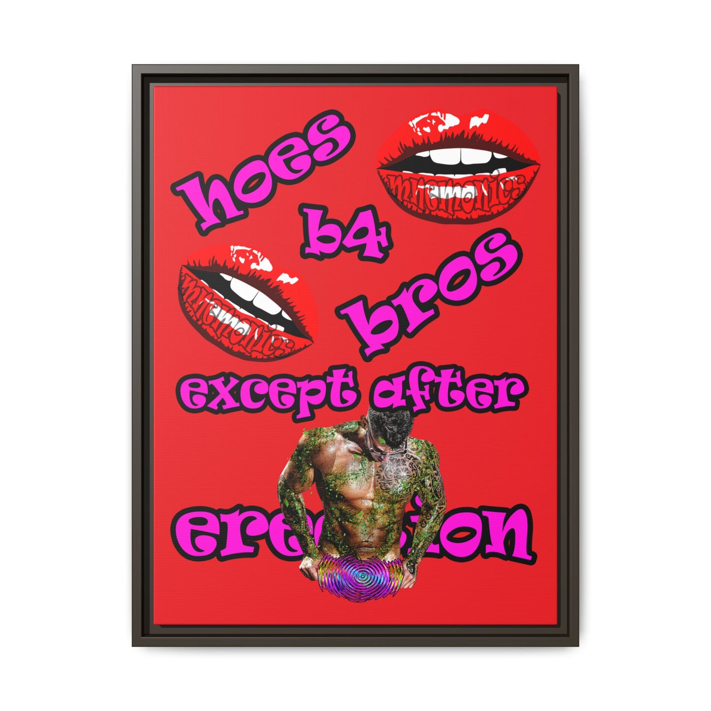 hoes b4 bros - framed canvas art (red)