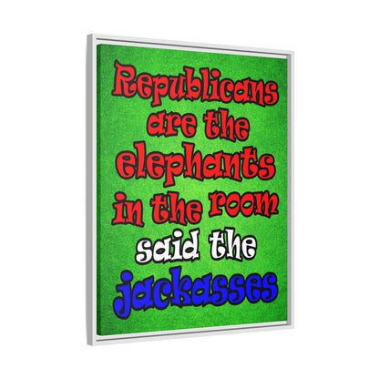 donkeys and elephants - framed canvas art (green turf)
