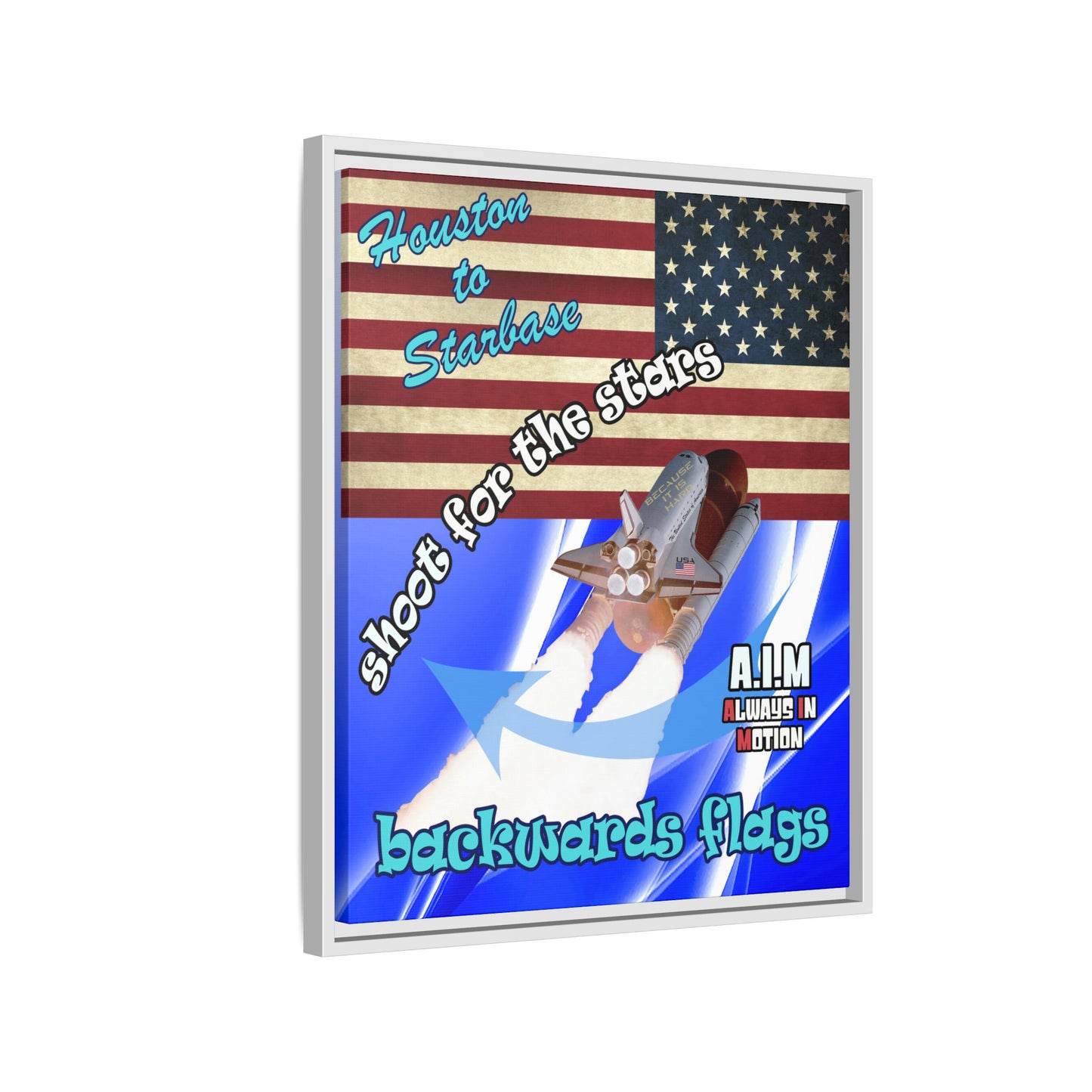shoot for the stars - framed canvas art (blue-white wave)