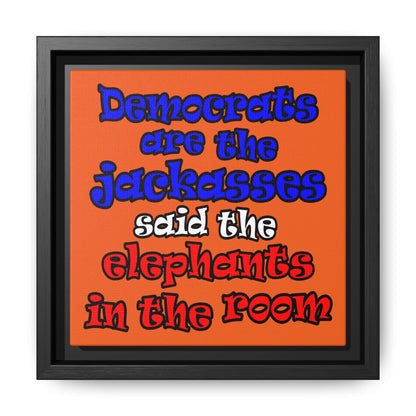 donkeys and elephants - framed canvas art (orange)