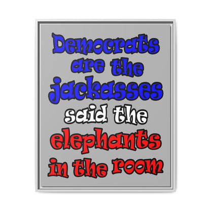 donkeys and elephants - framed canvas art (light grey)