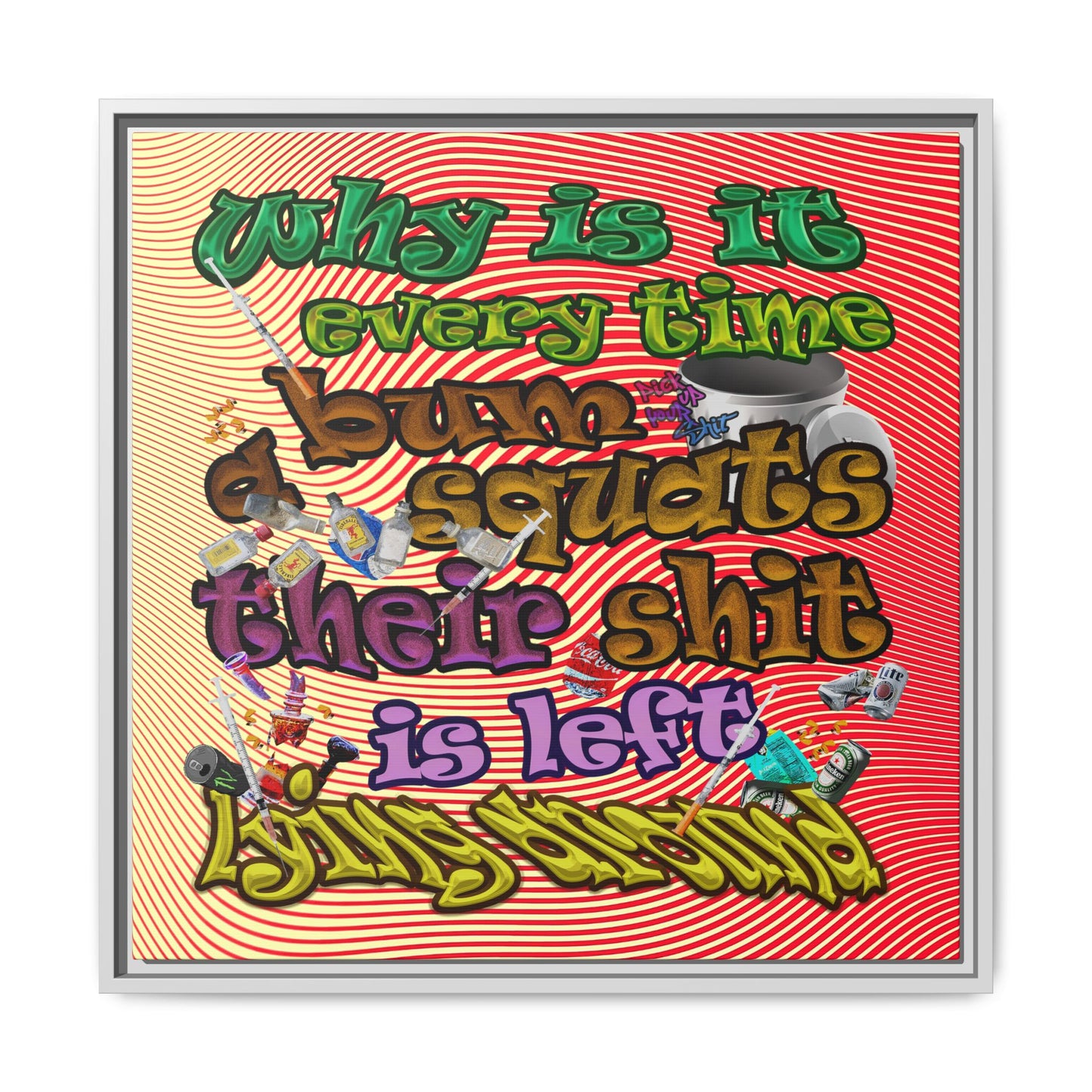 the bum's shit - framed canvas art (yellow-orange wave)