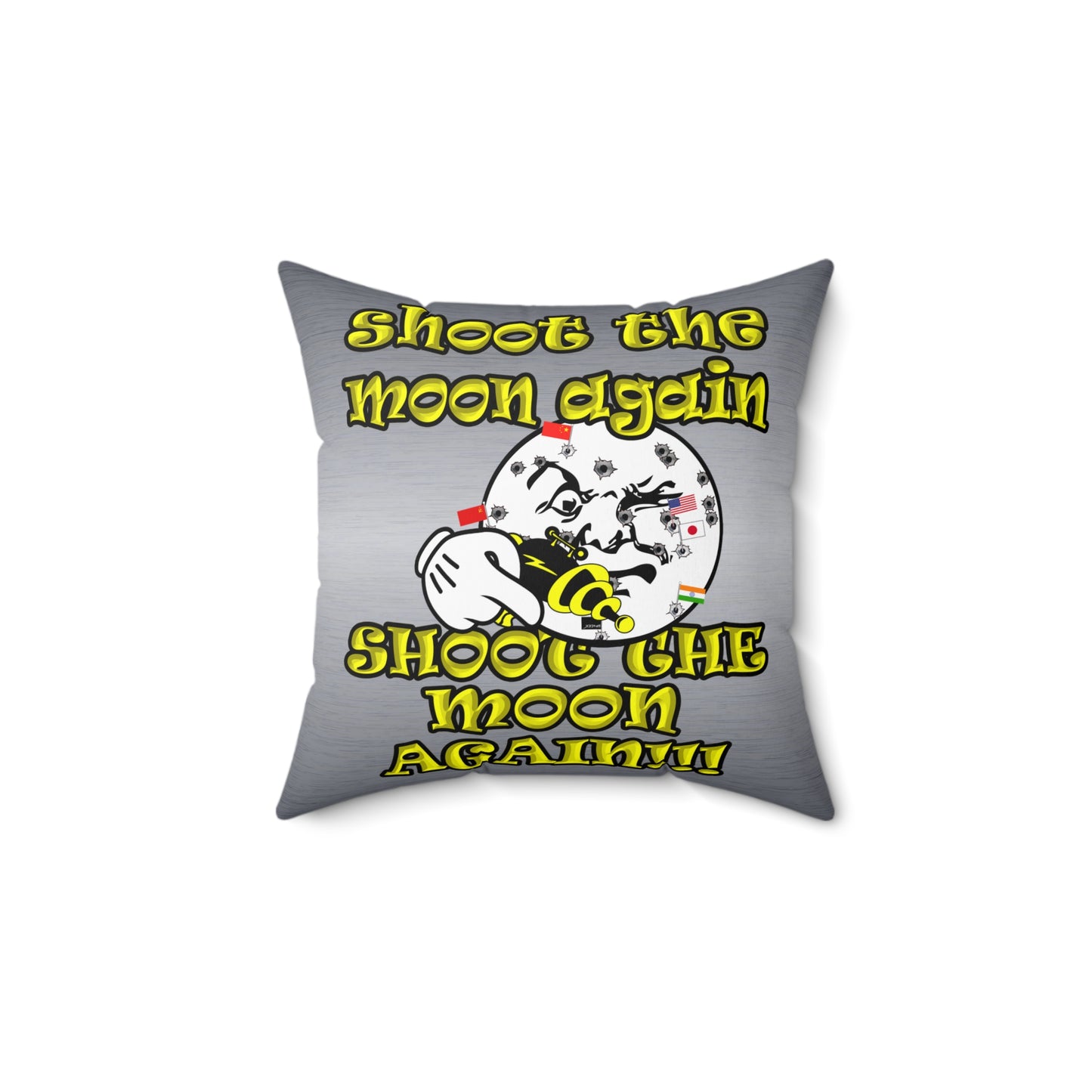 shoot the moon again - Spun Polyester Square Pillow - (brushed nickel)