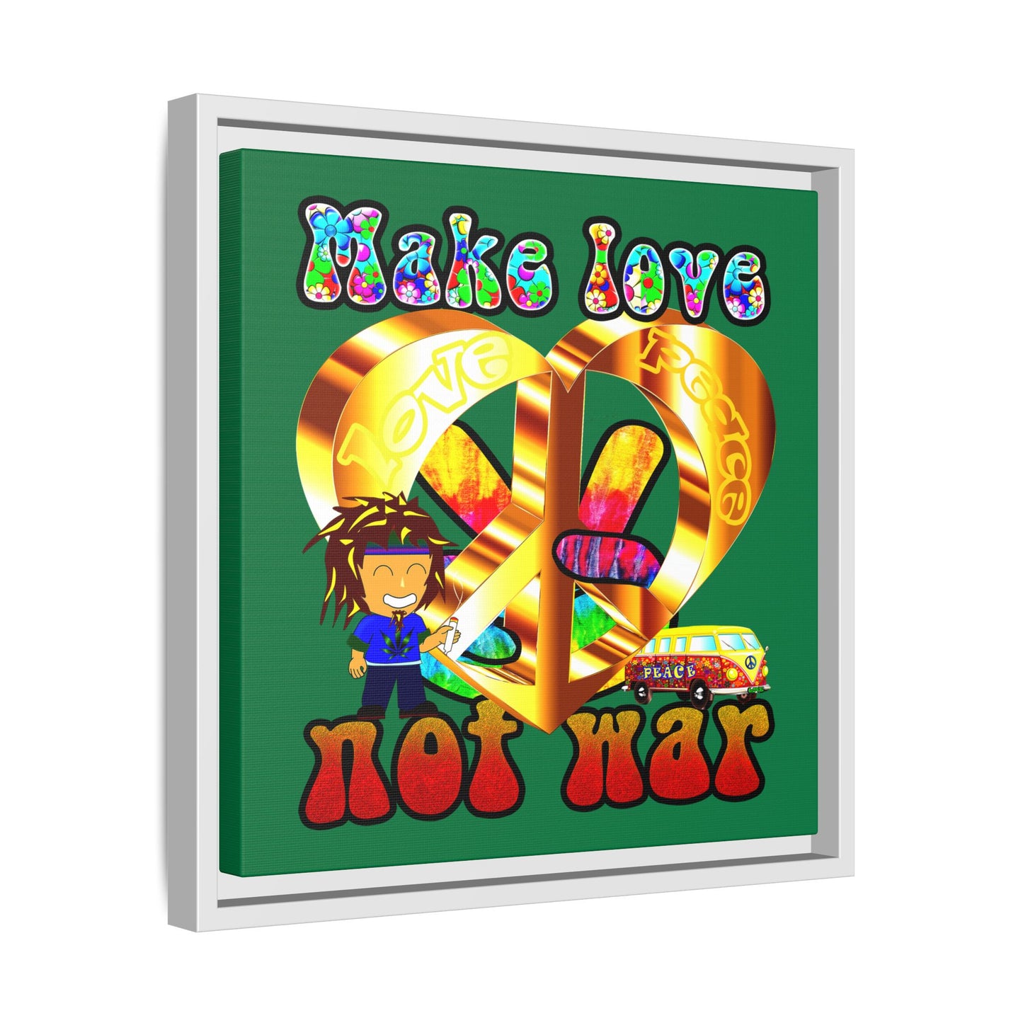 love peace - framed canvas art (dark green)