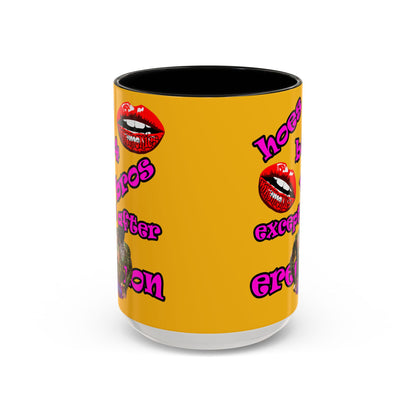 hoes b4 bros - Accent Mug (yellow)