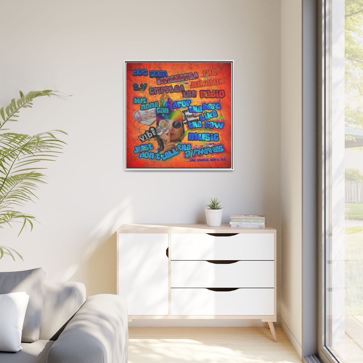 drop the beat - framed canvas art (burnt orange)