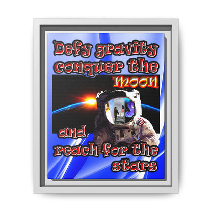 defy conquer reach - framed canvas art (blue-white wave)