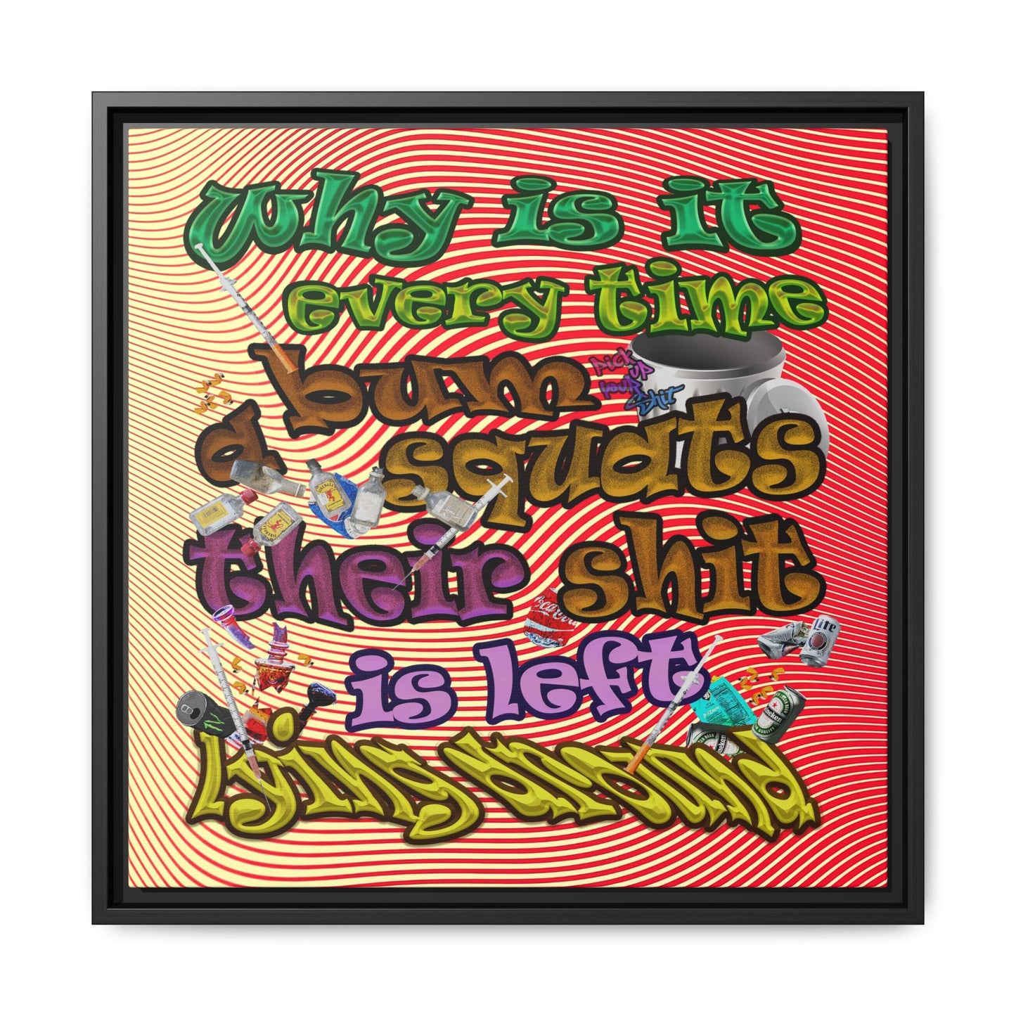 the bum's shit - framed canvas art (yellow-orange wave)