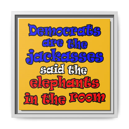 donkeys and elephants - framed canvas art (yellow)