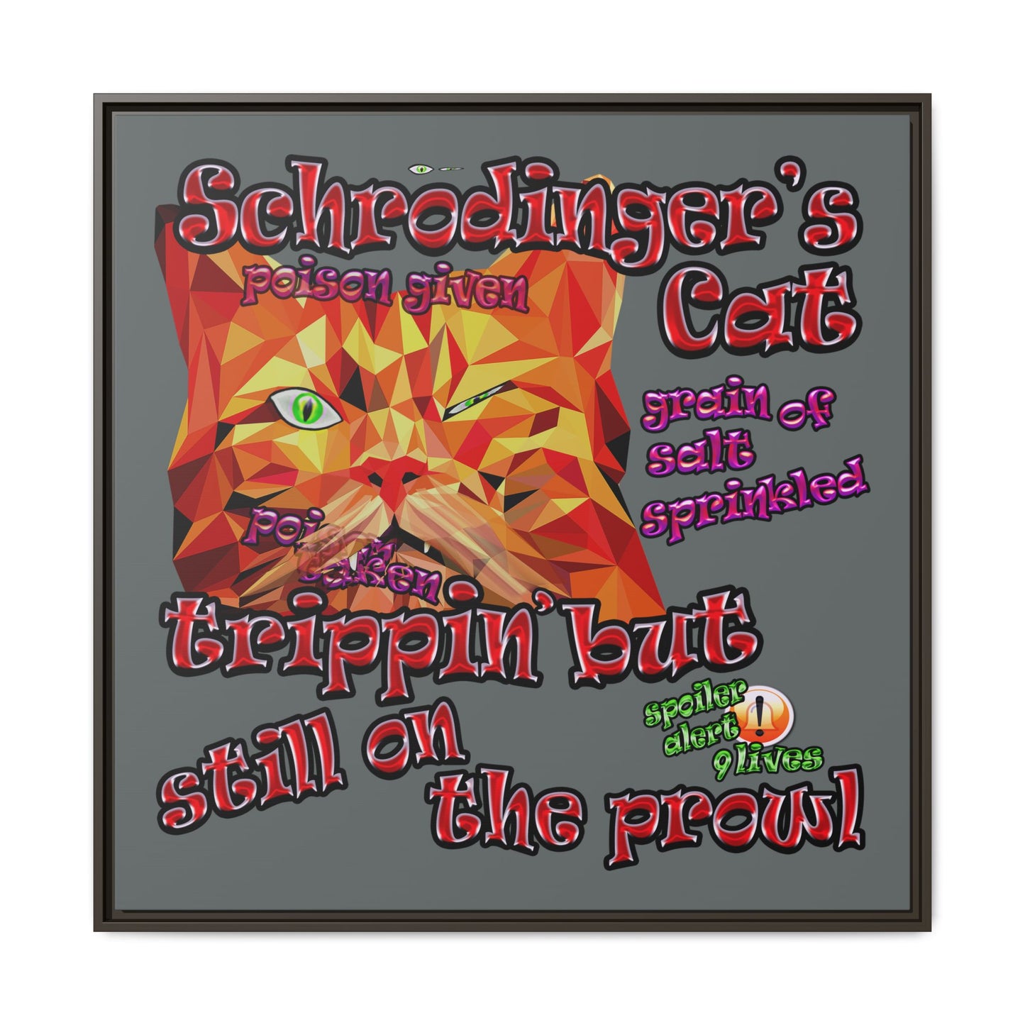 schrodinger's cat - framed canvas art (dark grey)