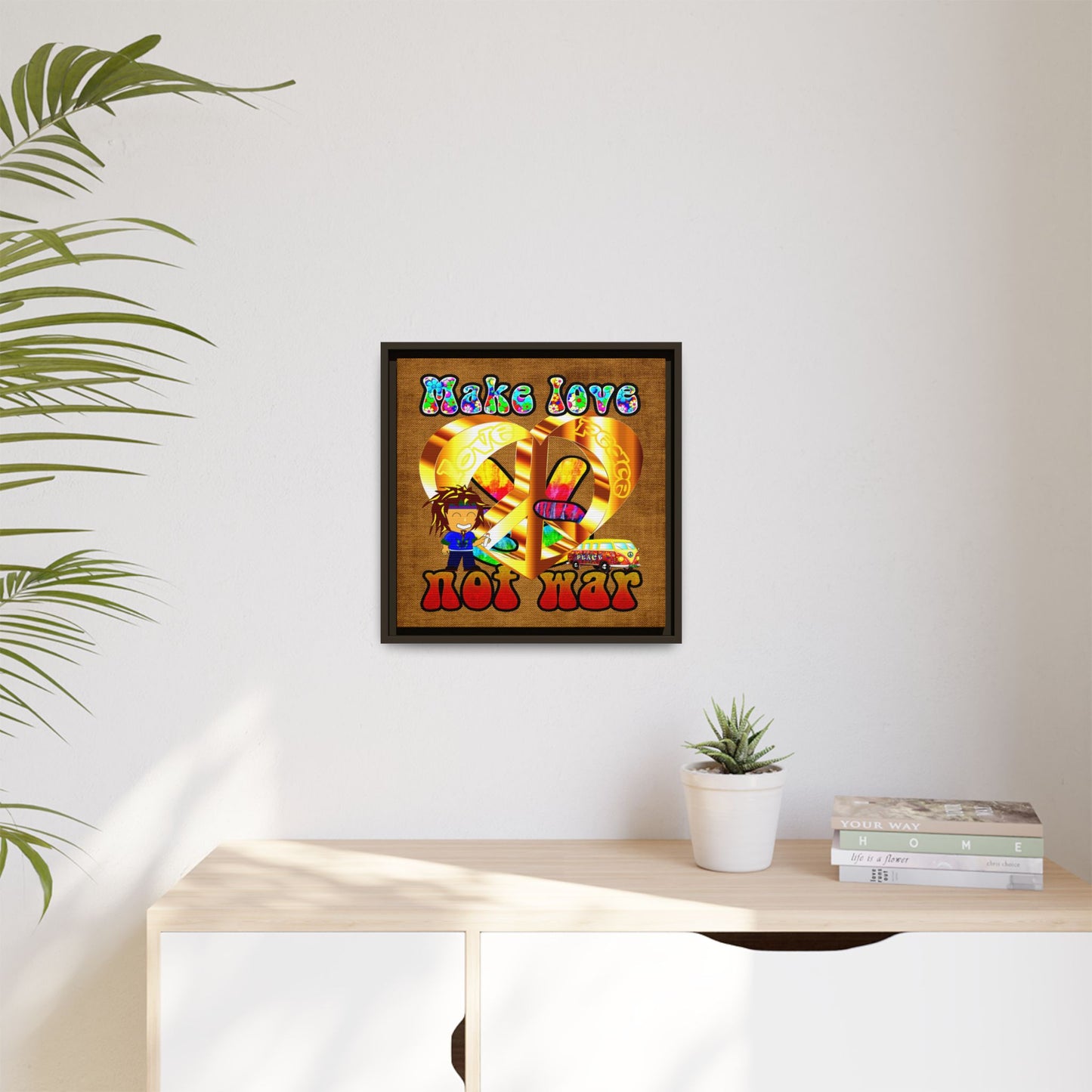 love peace - framed canvas art (brown papyrus)