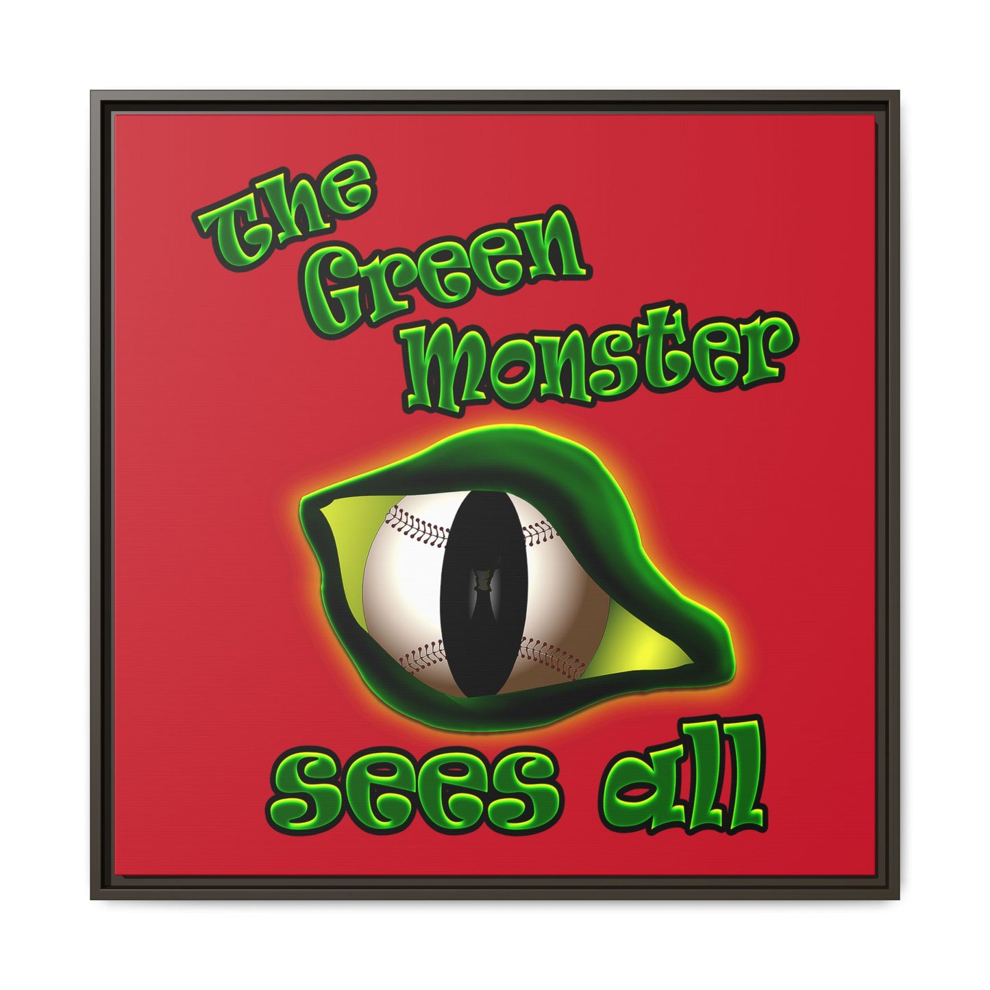 green monster - framed canvas art (dark red)