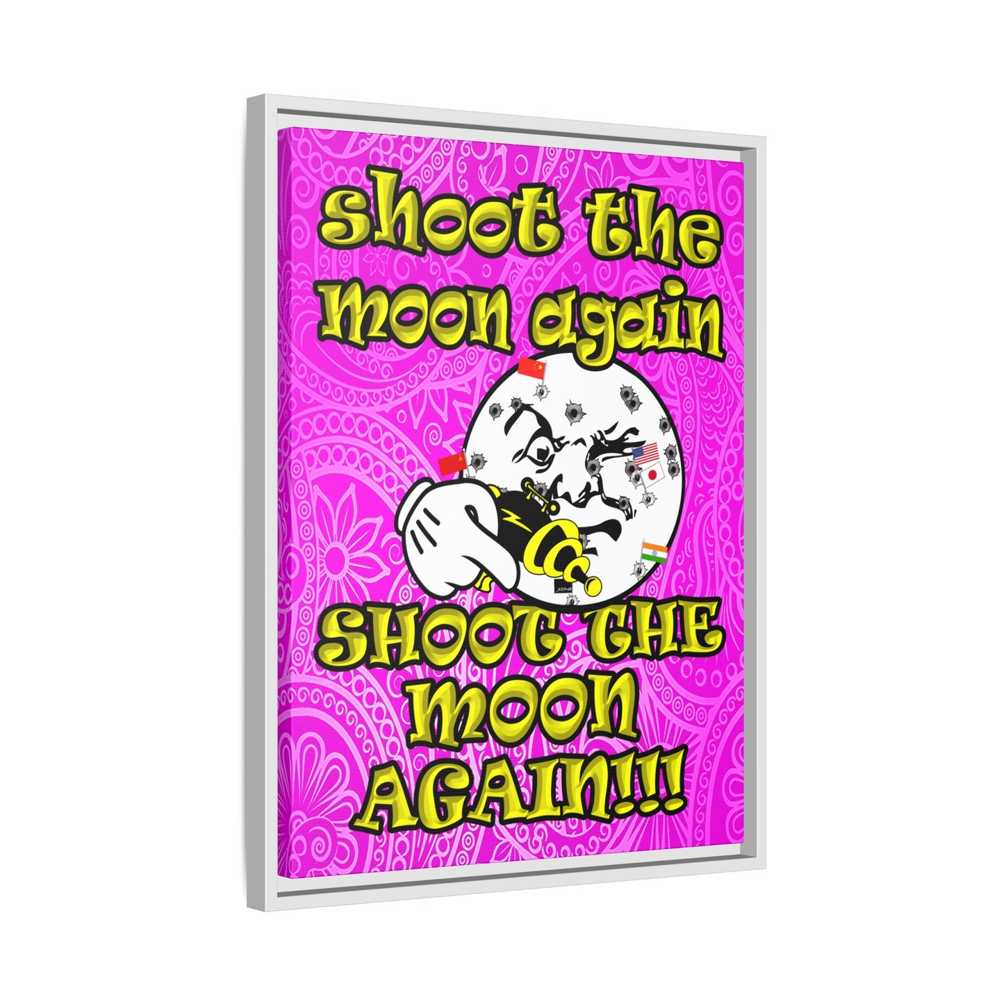 shoot the moon again - framed canvas art (pink swirl)