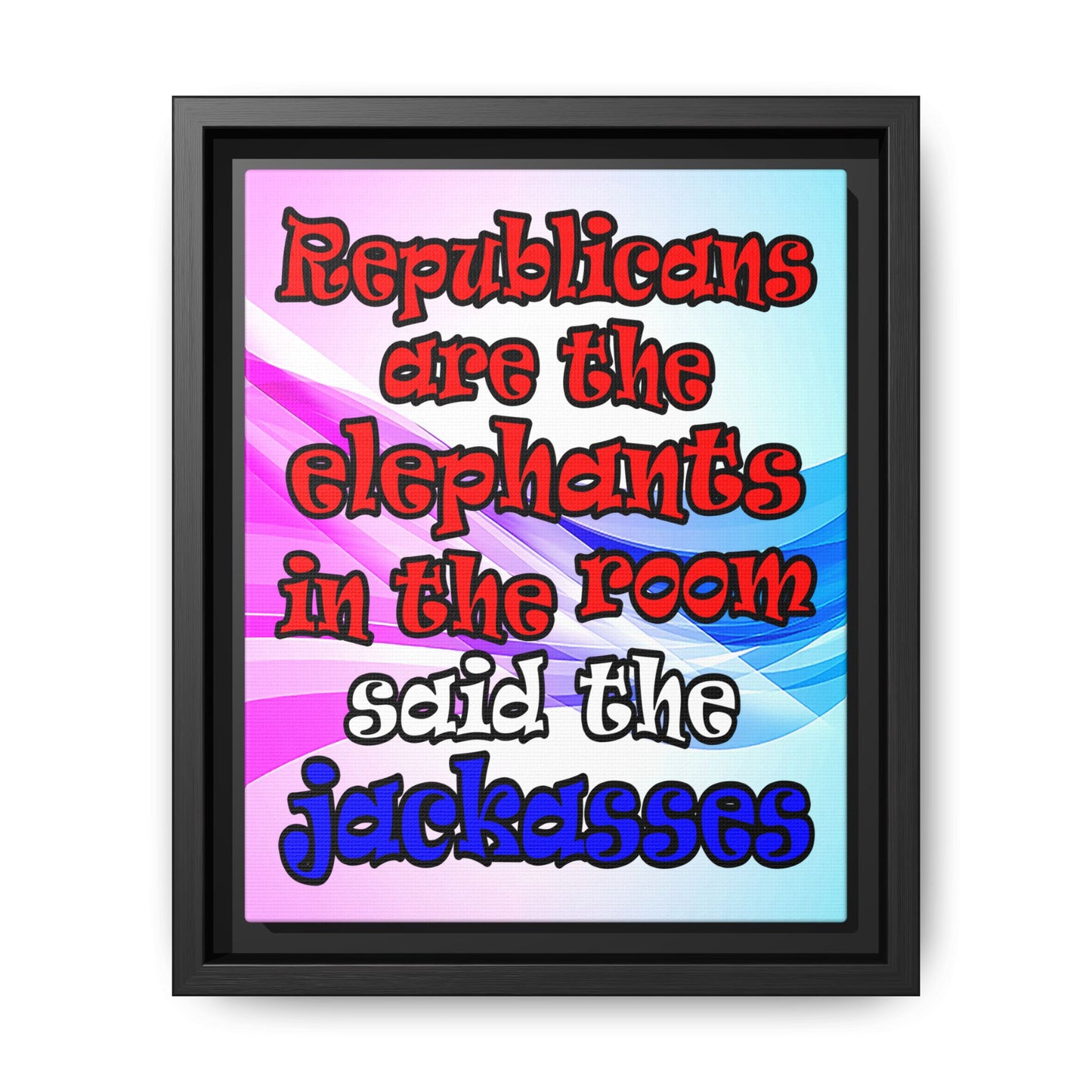 donkeys and elephants - framed canvas art (light blue-pink wave)