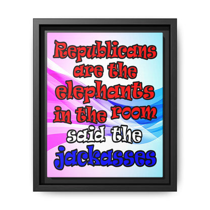 donkeys and elephants - framed canvas art (light blue-pink wave)