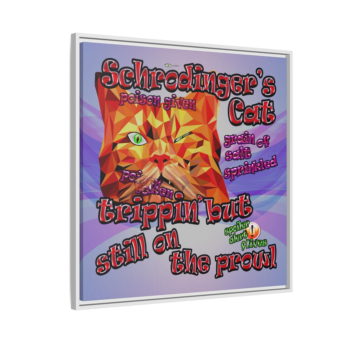 schrodinger's cat - framed canvas art (light blue-pink wave)