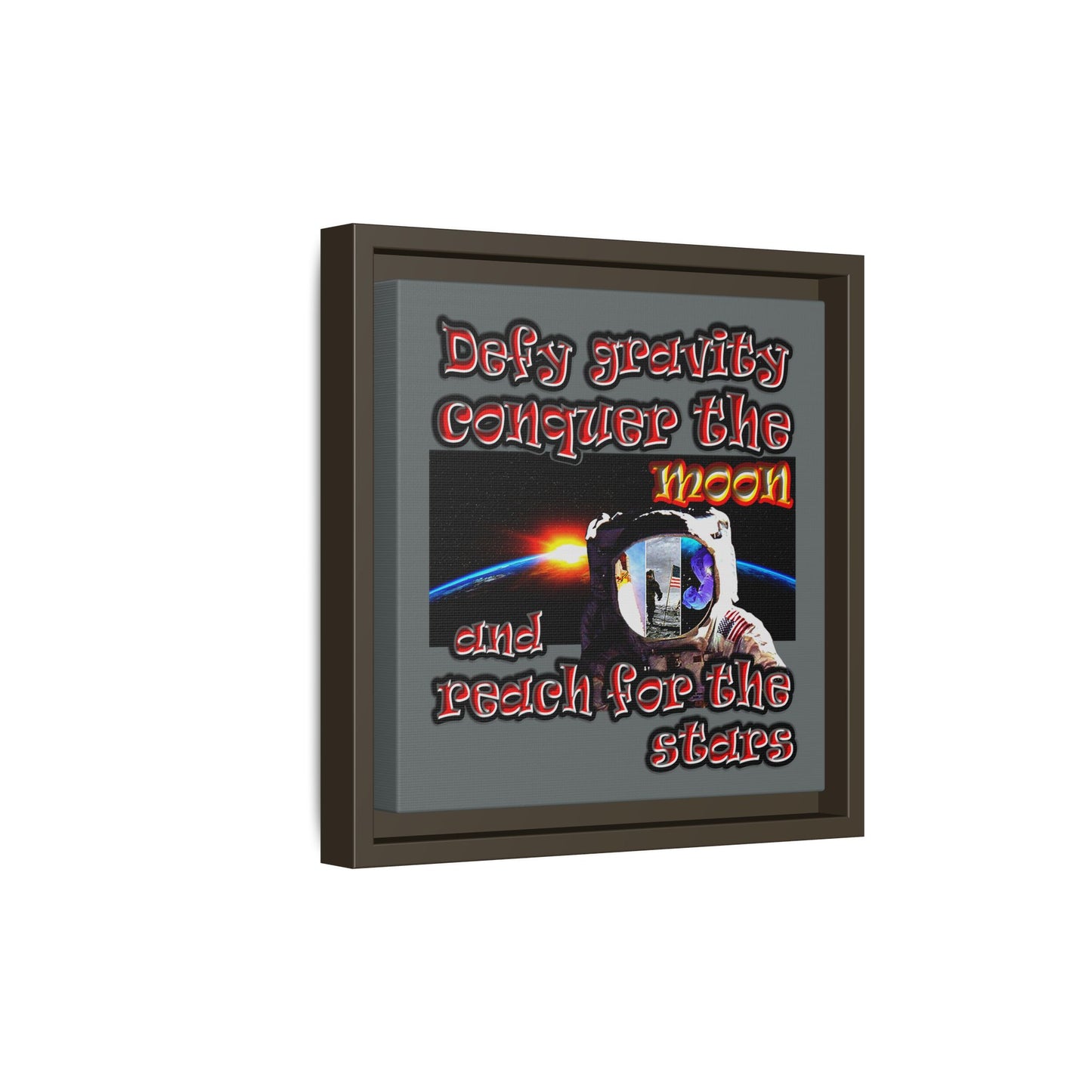 defy conquer reach - framed canvas art (dark grey)
