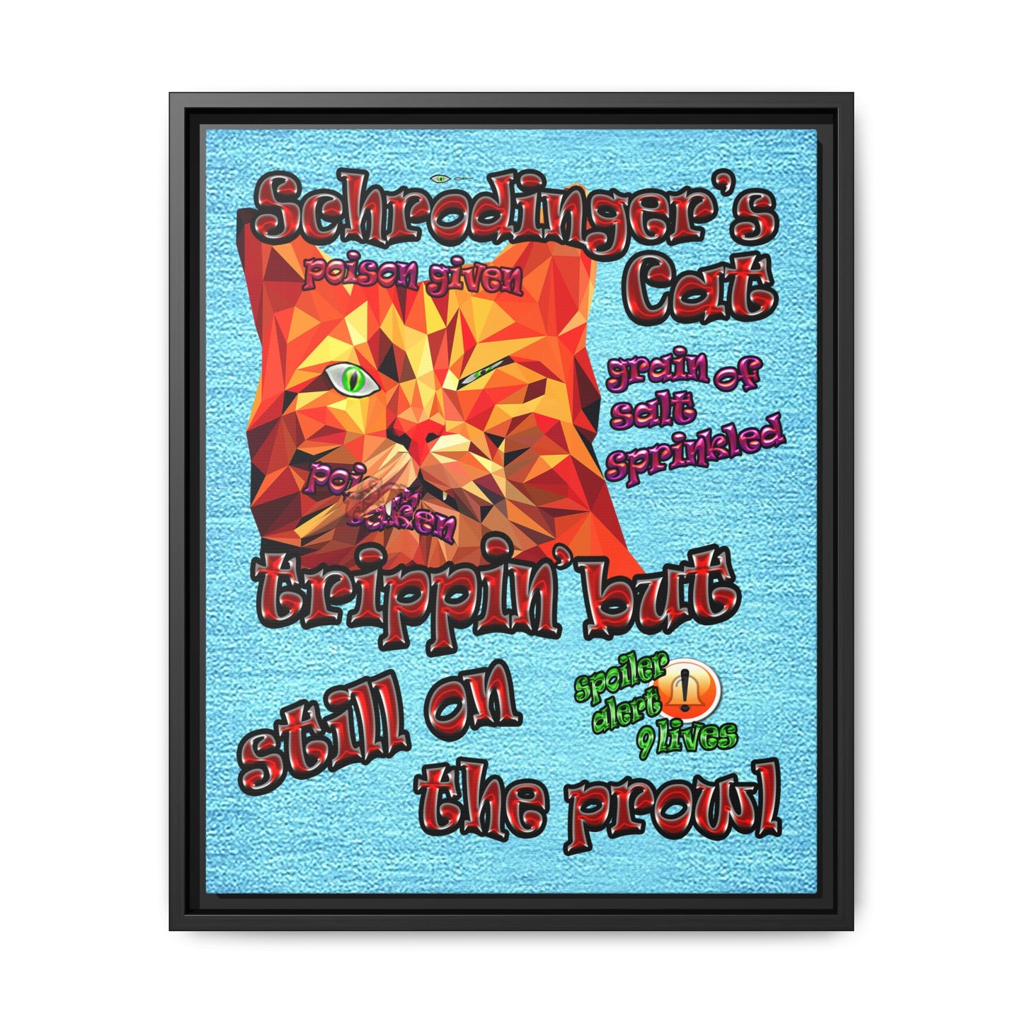 schrodinger's cat - framed canvas art (faded blue)