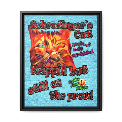 schrodinger's cat - framed canvas art (faded blue)