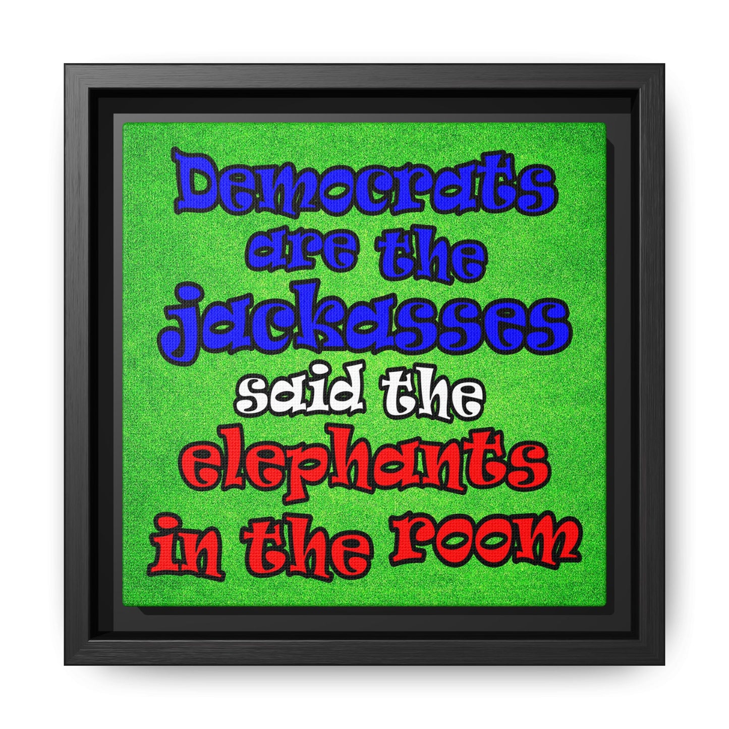 donkeys and elephants - framed canvas art (green turf)