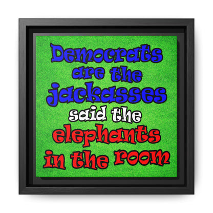 donkeys and elephants - framed canvas art (green turf)