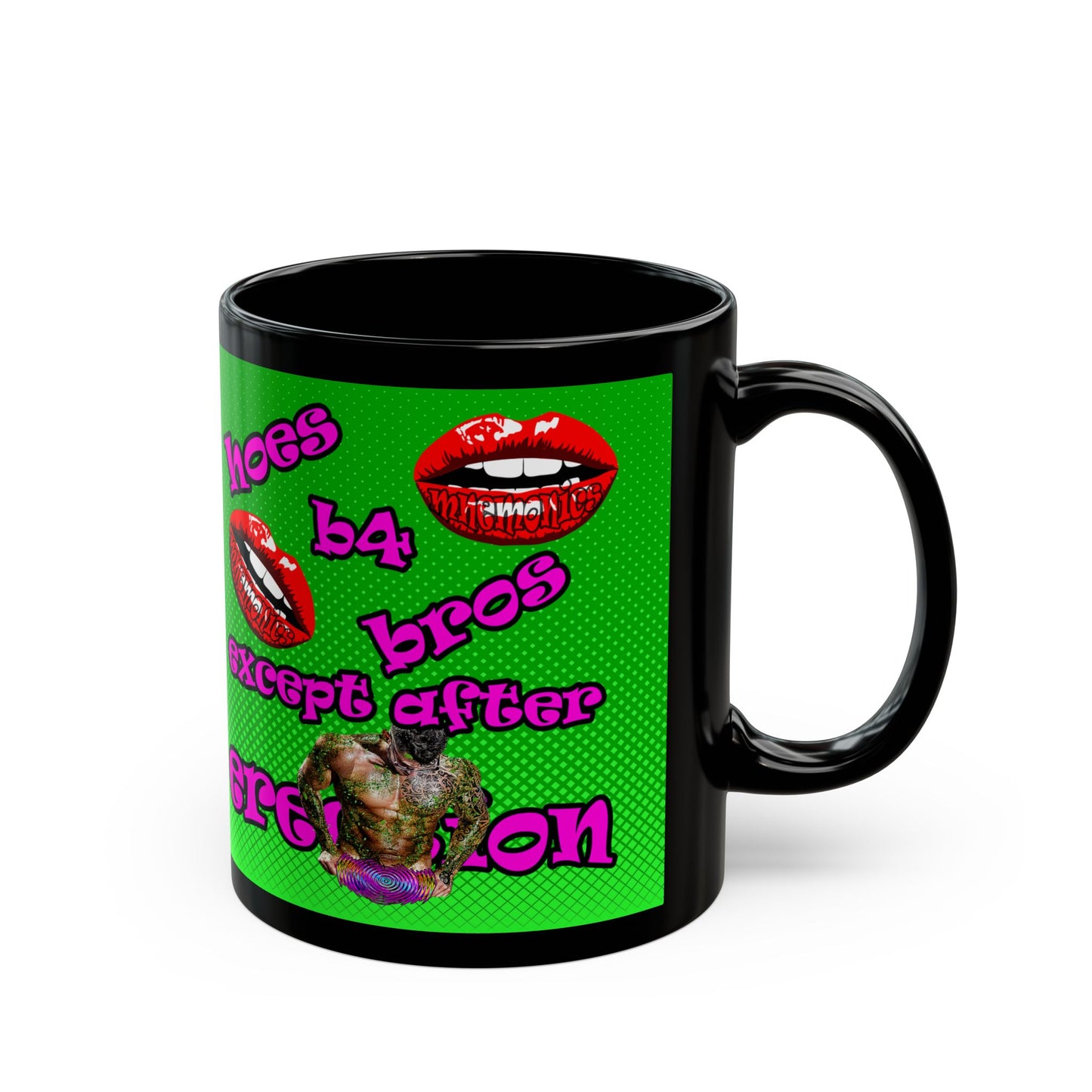 hoes b4 bros - Black Mug (logo green)