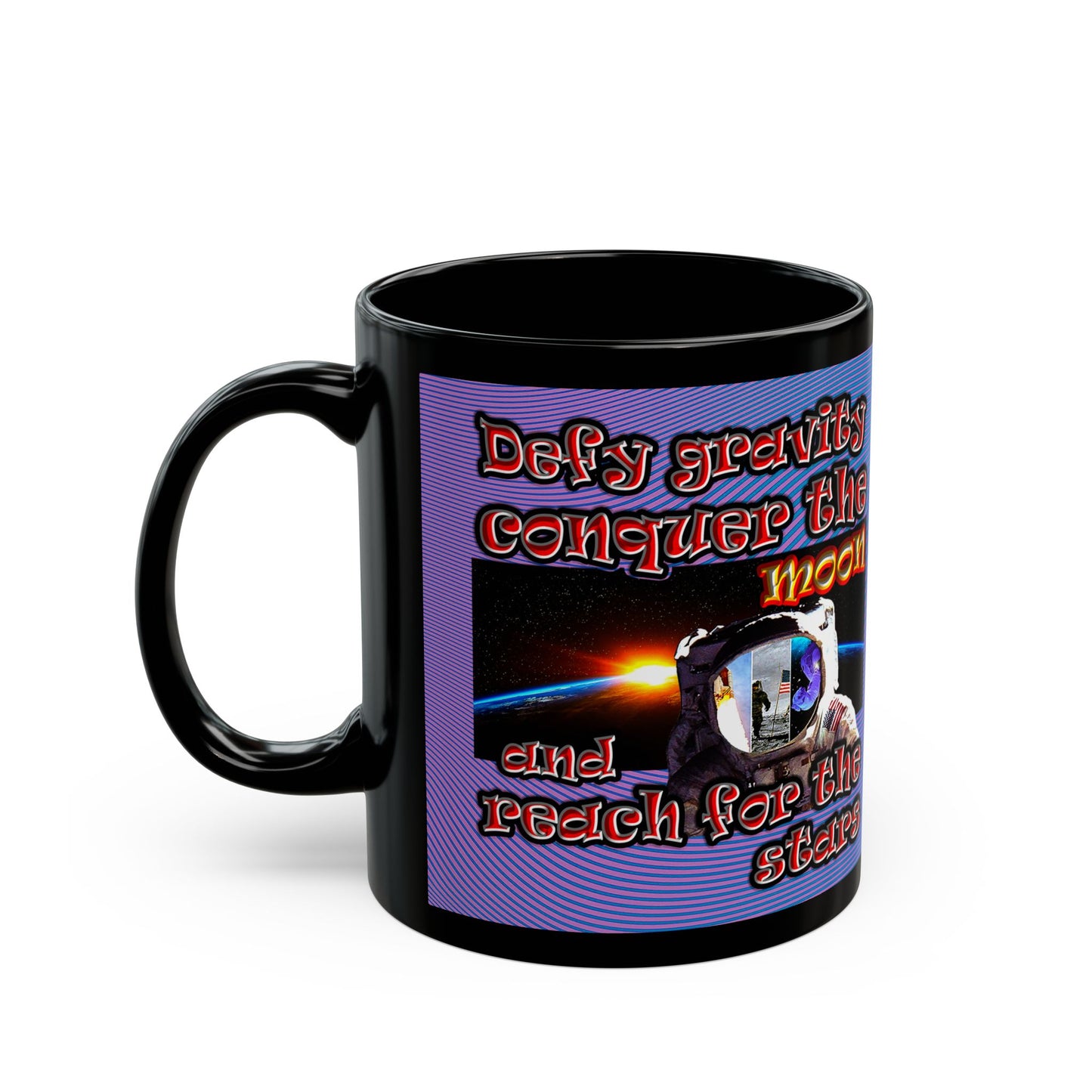 defy conquer reach - Black Mug (light blue-purple wave)