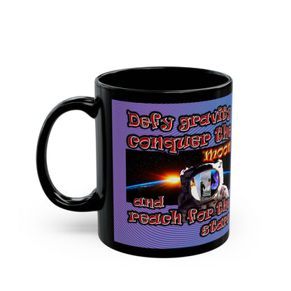 defy conquer reach - Black Mug (light blue-purple wave)