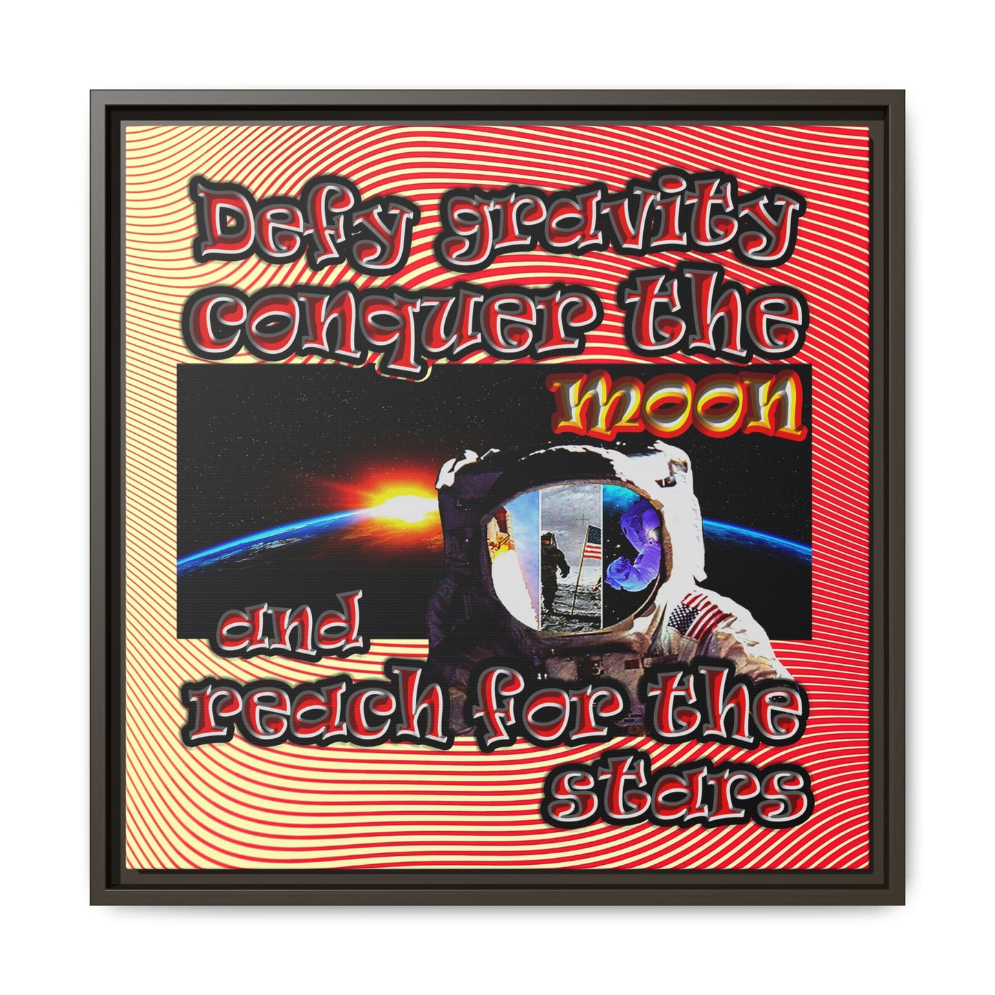defy conquer reach - framed canvas art (yellow-orange wave)