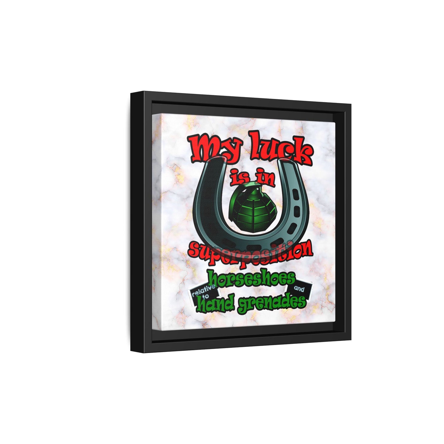 my luck - framed canvas art (white marble)