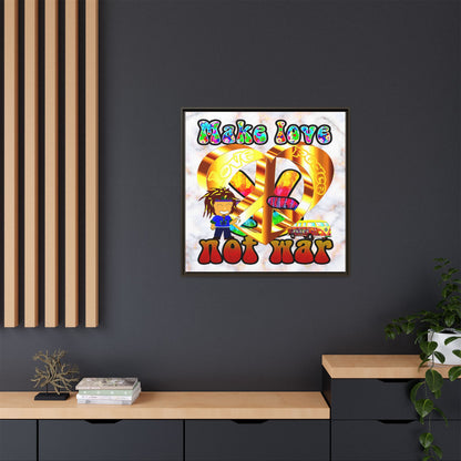 love peace - framed canvas art (white marble)