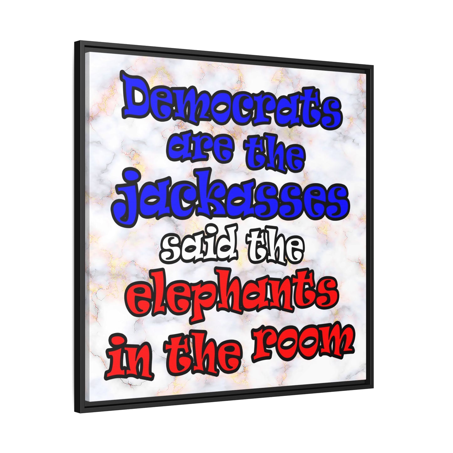 donkeys and elephants - framed canvas art (white marble)