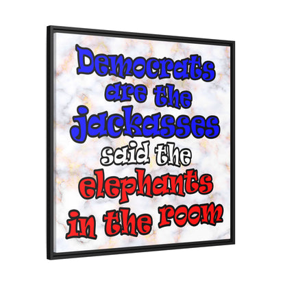 donkeys and elephants - framed canvas art (white marble)