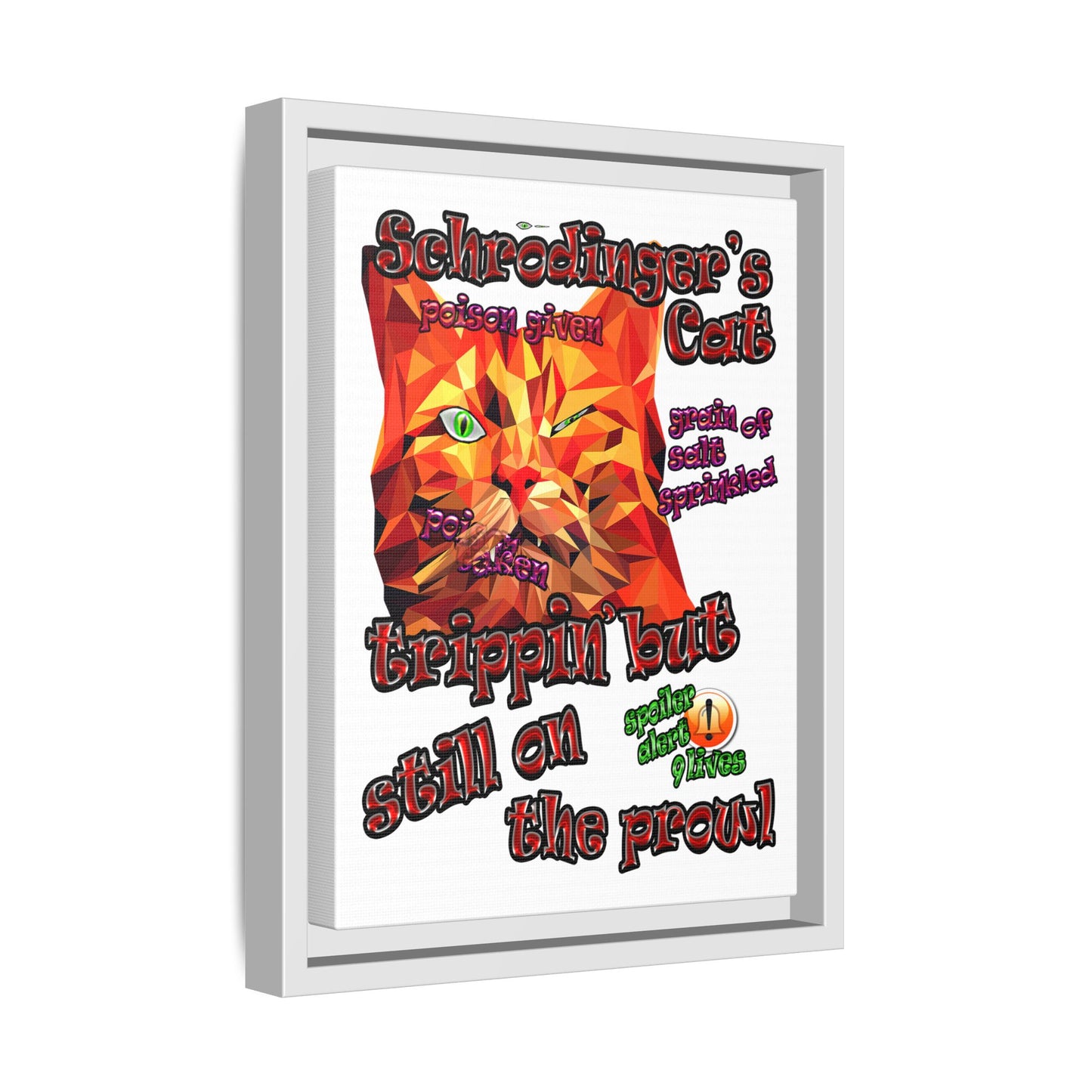 schrodinger's cat - framed canvas art (white)