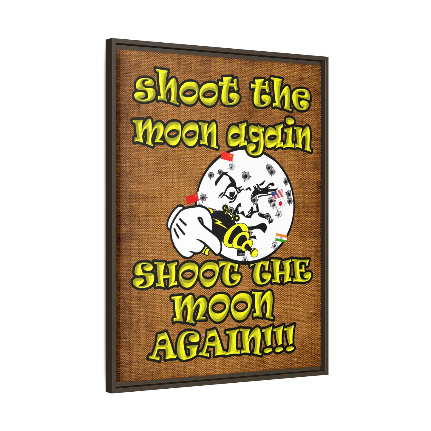shoot the moon again - framed canvas art (brown papyrus)