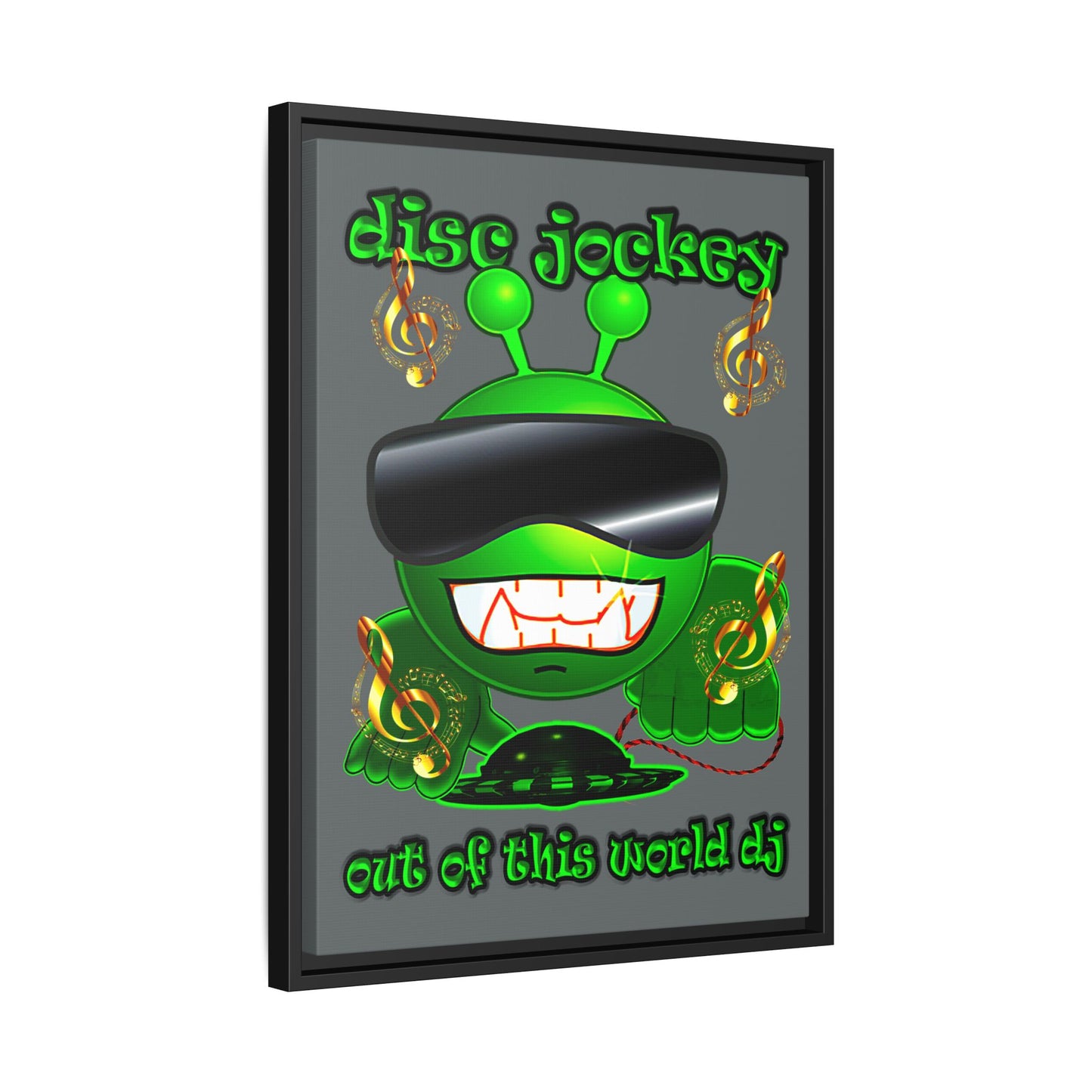 disc jockey - framed canvas art (dark grey)