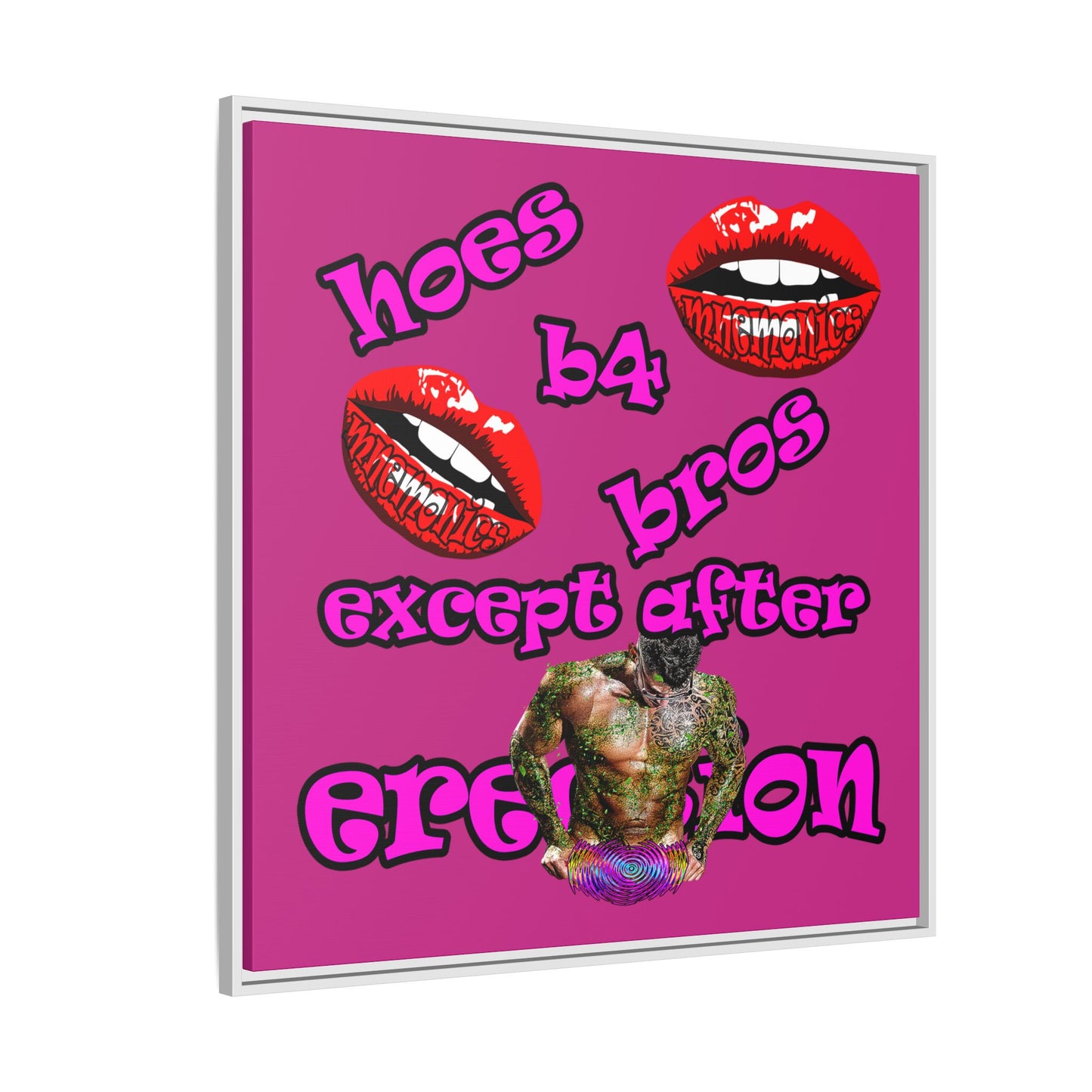 hoes b4 bros - framed canvas art (pink)