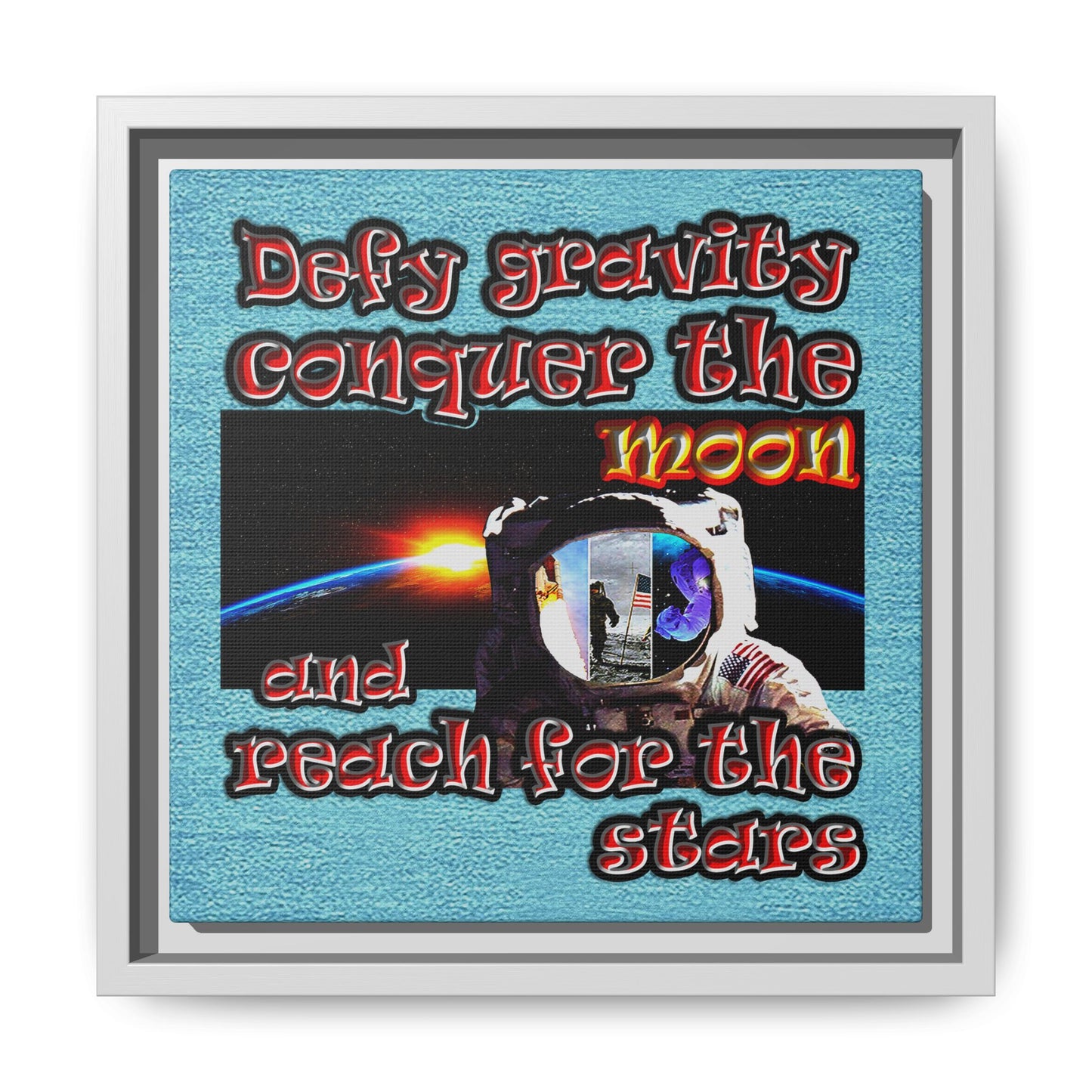 defy conquer reach - framed canvas art (faded blue)