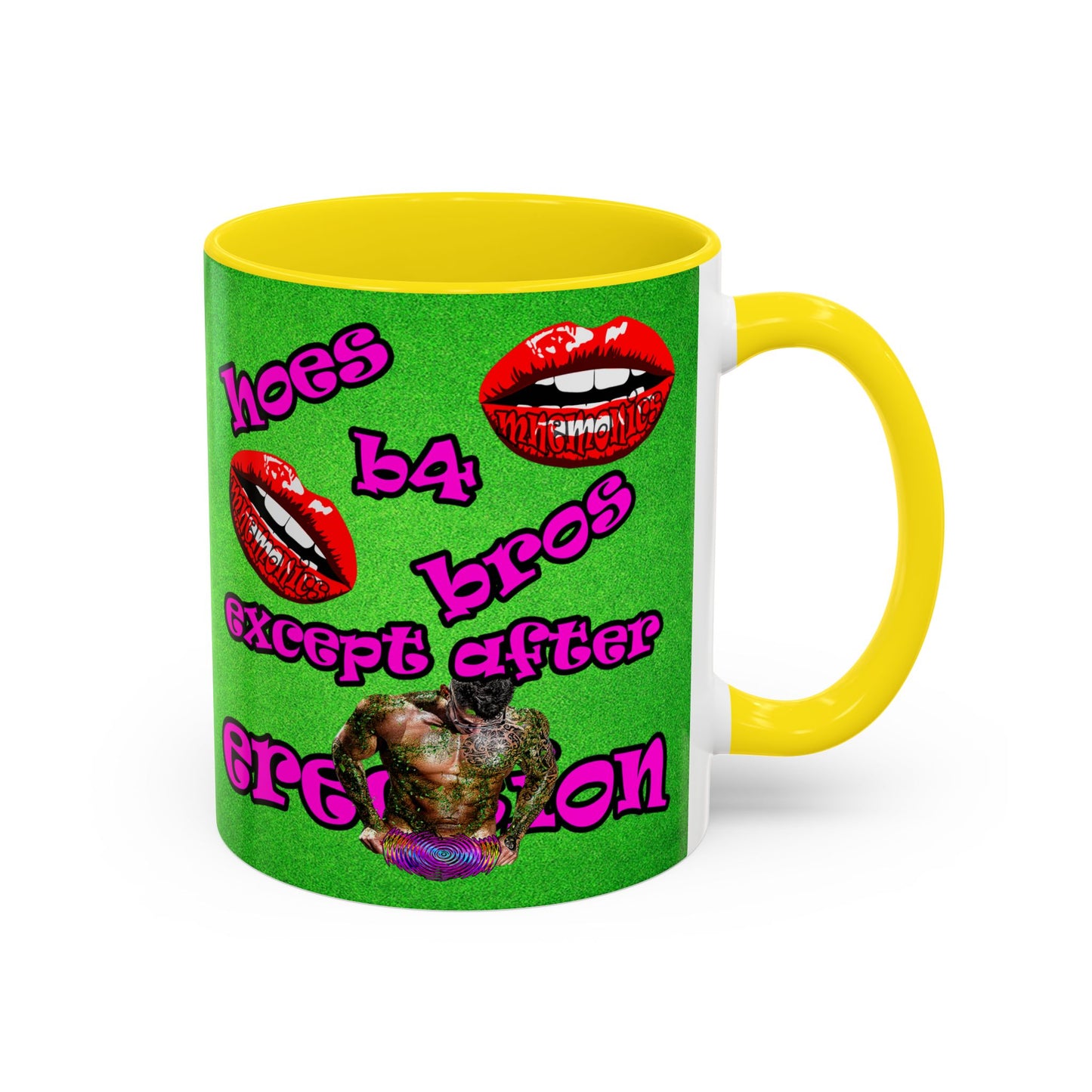 hoes b4 bros - Accent Mug (green turf)