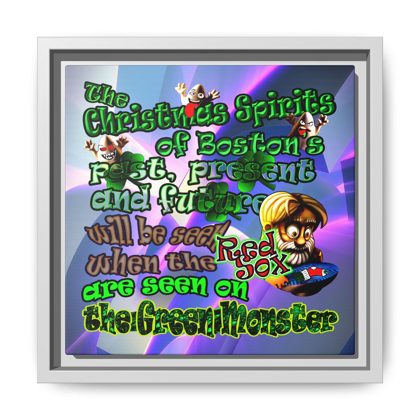 christmas spirits of boston - framed canvas art (grey-pink wave)