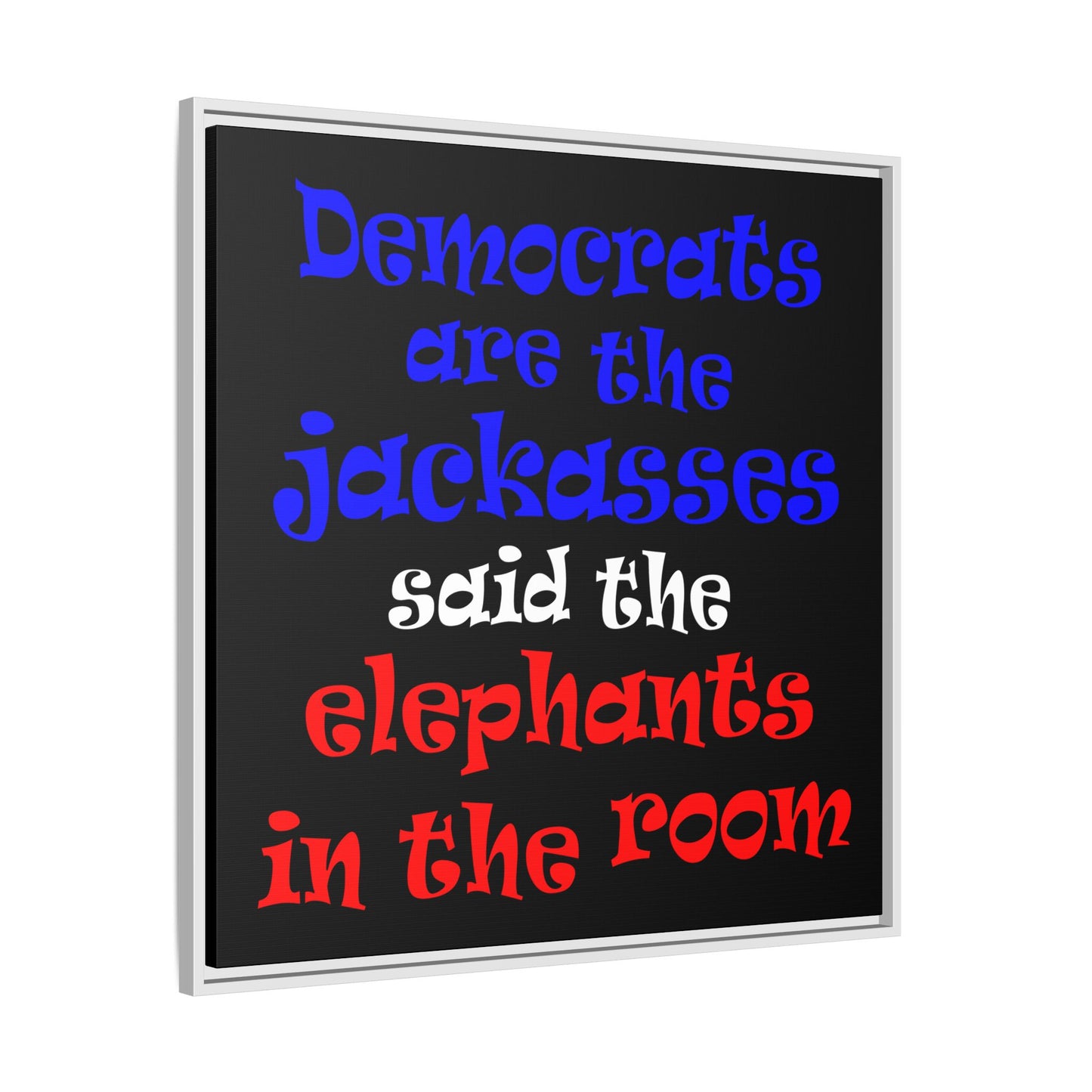 donkeys and elephants - framed canvas art (black)